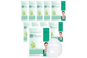 DMD DERMAL MAKE A DIFFERENCE DERMAL 10 hojas de mascarilla facial coreana con colágeno de té verde - Revitalizante y refrescante - para el enrojecimiento, piel sensible y propensa al acné