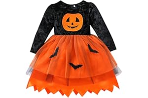 Verve Jelly Kids Toddler Baby Girl Halloween Dress Long Sleeve Pumpkin Bat Print Tutu Dress Halloween Outfit Clothes
