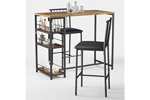 Xbro Tavolo da Bar con 2 Sedie Imbottite, Set 3 Pezzi Tavolo da Pranzo con 3 Ripiani e Porta Bottiglie, Tavolo Salvaspazio per Cucina, Soggiorno e Sala da Pranzo, Retrò