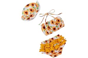 Geagodelia Costume da Bagno per Neonata con Volant Fenicottero Stampato Bretella Fiocco con Capestro Costumi Mare Bimba con Cappello Set di Vestiti Estivi …