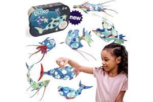 Clixo Ocean Creatures Pack - Giocattolo magnetico da costruzione fosforescente, 24 pezzi magnetici flessibili per avventura subacquea, fantasioso giocattolo STEM, regalo e viaggio per bambini, dai 6