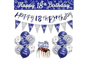 Boys 18th Birthday Decorations Blue Silver 18th Birthday Party Decorations Banner Bunting Kit 16 Pack Navy Silver by Sheinly
