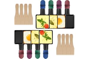 ipow Lot de 8 Poelon Raclette Carré à Revêtement Anti-adhésif,Coupelle Raclette Barbecue avec Poignée Colorée Isolée pour Fromage Fondu Oeuf Frit,Accessoires avec 8 Pcs Grattoirs en Bois