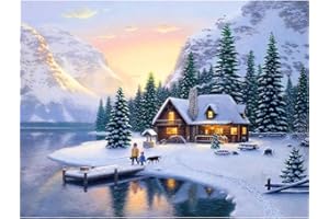 NUISX Kit Punto Croce Prestampato, Paesaggio Casa Inverno Neve Paesaggio Ricami Disegni Punto Croce Kit Da Ricamare Quadri Per Bambini Principianti, Set Kit Ricamo Punto Croce Schemi Completo Stampato Sta