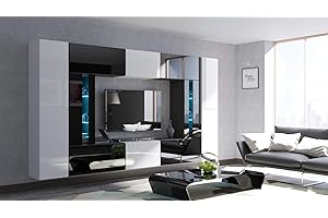 Furnitech Julian N67 Mediawand mit Led Beleuchtung Möbel Wohnzimmer Schrankwand Wohnwand Wandschrank (AN67-19WB-HG2, LED RGB (16 Farben))