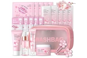 ‎SHEFAVE Shefave Sakura Beauty Geschenksets, Skincare Set mit Kosmetiktasche, Serum, Gesichtscreme, Reiniger, Lippenmaske， Haarnadel, Geschenk Teenager Mädchen, Gesichtspflege Set Damen, 9-tlg