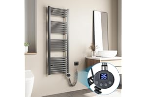 Heilmetz Scaldasalviette Elettrico Bagno 1200x400mm con Termostato Digitale, Temperatura Regolabile Termoarredo Elettrico Bagno Radiatore Elettrico Basso Consumo da Parete Verticale, Antracite