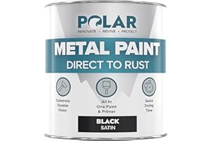 POLAR SPECIALIST COATINGS Polar Metal Paint - 500ml | Satin Black | Direct to Rust All-in-One Primer, Undercoat, and Topcoat in One | Rust-Resistant Black Paint for Metal, Steel, Aluminium & Galvanised Iron