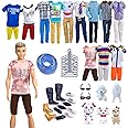 Doll Clothes Compatible with Ken Doll Clothes and Accessories, 51 PCS Including 24 Casual Tops Pants 2 black glasses 10 hangers swimming ring 12 Shoes 3 Dogs for 11.5 Inch Dolls