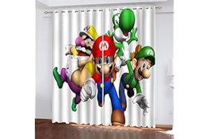 JWXF Verdunkelungsvorhänge 3D Anime Super Mario Kinderzimmer Dekor 2 Panels Thermisch Isolierte Fenster Behandlung Ösenvorhang Für Wohnzimmer Schlafzimmer Kinderzimmer