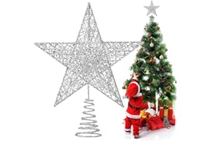 HONGECB Estrella para Árbol de Navidad Plateada | Adorno con Diseño 3D Hueco y Purpurina | Decoración Universal para Copa de Árbol | Se Adapta a Todos los Tamaños | 23x20 cm, Plata