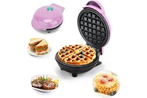 LOMUG Mini Gaufrier, Petit Gaufrier Rond, Machine a Gauffre, Mini Gaufrier et pancake Waffle Maker Appareil a Gauffre pour Cadeaux de Noël, Fête des mères, les Anniversaires d'enfants,Fêtes de Famille