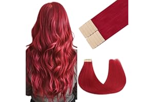GOO GOO Tape in Hair Extensions Human Hair, Red 10pcs 25g 16inch, Colored Tape ins Human Hair Extensions, Silky&Soft Invisible Tape Ins, Straight Remy Hair Highlighted for Party