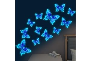 SWIRLCOLOR Butterfly Stickers 12pcs, Glow in The Dark Butterfly Wall Sticker Self Adhesive Butterfly Decorative Sticker for Wall Bedroom Living Room -Crystal Pattern