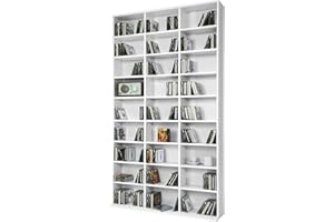 TecTake® CD Storage Unit in Wooden Look with Adjustable Shelves, Multipurpose Bookcase for CDs, Books, DVDs, Video Games, Durable MDF, Modern Shelving Unit for Living Room, Bedroom, Hallway - White
