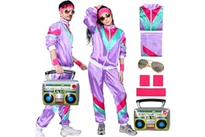 MARYPARTY 80er Jahre Outfit Damen Herren, Kostüm Trainingsanzug Jacke Hose, Retro Anzug Kostüm, 80er 90er Jahre Herren Damen, Party Accessoires für Faschingskostüm Karneval (lila, M(160-175 cm))