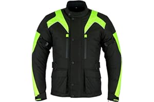Sterling Sports® Mens Waterproof Jackets CE Armoured Motorcycle Men's - Quick Dry Motorbike Jacket for Summer or Winter Riding - Textile Cordura Polyester (Black High Viz, Large (40-42)