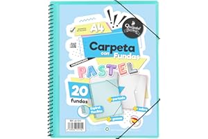 Starplast Carpeta Con Fundas Espiral Flexible - 20 fundas transparentes, A4, cierre elástico, tapa polipropileno, portada personalizable, para uso Escolar y Oficina - color Azul Pastel