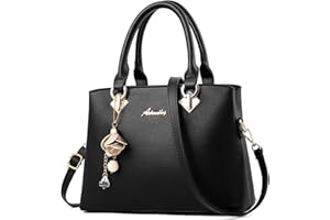 DORRISO Bolsos de Mujer Moda Bolso de Mano Campanas Colgantes Adornos Bolsa de Hombro PU Cuero Tote Trabajo Escuela Viajes Casual Diario Bolsos Cruzados Negro