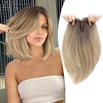 Haarteil Mit Pony Aus Echthaar – Topper 6x11 Cm, Seidenbasis, 2 Clips, Für Dünner Werdendes Haar, 40 Cm, Hellbraun