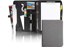 Vebon® Portfolio A4 "Berlin" I Fermeture Éclair + porte-bloc I Conférencier support document + sacoche pour ordinateur portable I Rangement supplémentaire I Gris I Similicuir
