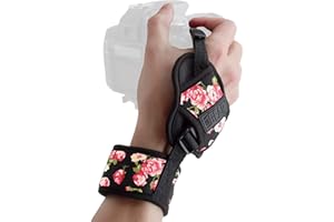 USA Gear Dragonne Grip Poignet Rapide Appareil Photo Reflex et Bridge - Sangle Appareil Photo avec Bracelet en Néoprène Ajustable- Compatible avec Nikon, Canon, Pentax, Panasonic Lumix et Plus-Fleural