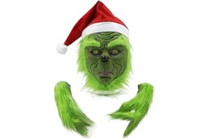 SHIFANQI Grinch Monster Mask Christmas Hat Christmas Mask Green Face Mask Costume Props Cosplay Scary Head Mask for Adults and Kids