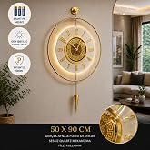 MetaQuartz Aksesuar GOLD-Beyaz - Masippi Kristal 12-24h - (PİLLİ LED) -Metal Ledli Duvar Saati GoldKristalSeri 50 x 90