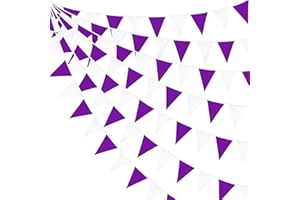 PINK BLUME 32Ft Purple White Fabric Bunting Banner Triangle Flag Party Decorations Pennant Garland for Wedding Birthday Baby Shower Anniversary Nursery Home Garden Outdoor Festivals Hen Party Decoration