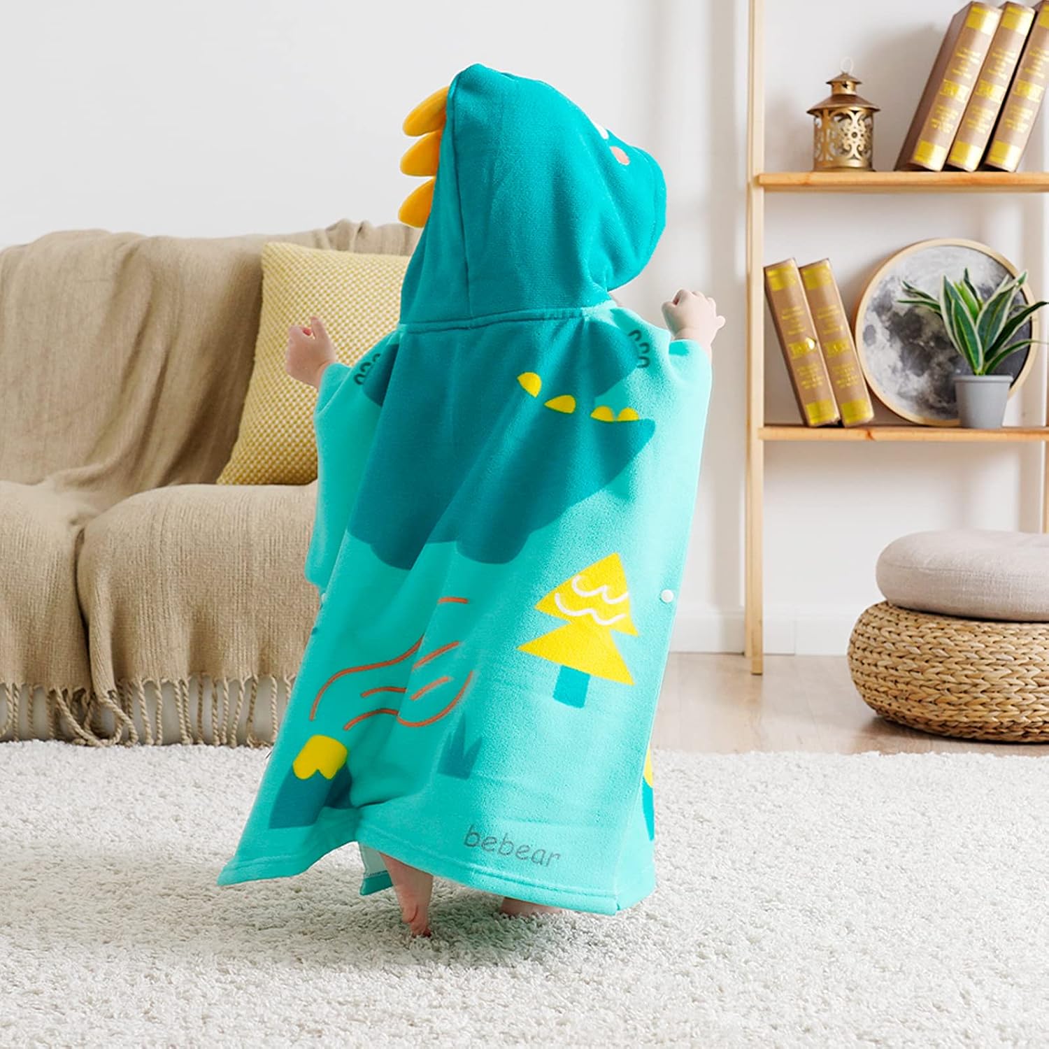 Bebamour Baby Hooded Towels Wearable Hooded Towel for Boys Girls Absorbent Hooded Towel for Toddlers, 25"x 23", 0-6 Years, Dino