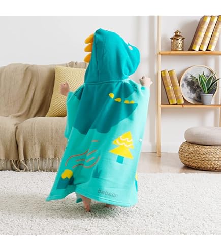 Asciugamano Con Cappuccio Per Bambini Gugxiom - 81.3x134.6 Cm, Velluto Corallo, Assorbente - Elefante Blu - Foto 4