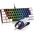 RedThunder 60% RGB Wired Gaming Keyboard and Mouse Set, Mini Gaming Keyboard, 62 Keyboard, DE Layout, Ultralight 7200 DPI Mouse with Honeycomb Construction for PC Mac PS5 Xbox Gamer (Black/White)