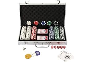 display4top Super set da poker - 300 chip laser da 12 grammi con centro in metallo, 2 mazzi di carte, mazziere, piccoli ciechi, Grandi pulsanti ciechi e 5 dadi