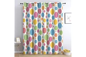CozyRest Kinder Vorhänge Polka Dot Ösen Gardinen mit Blickdichte Thermo Vorhang Kälteschutz Blackout Curtain Kinderzimmer Schlafzimmer Ösenvorhang Bunte Punkte H 230 x B 117 cm