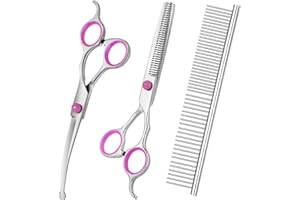 EVERESTA 3-Piece Pet Grooming Scissors Set for Dogs and Cats - Stainless Steel Straight & Curved Scissors with Grooming Comb