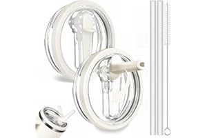 Bugucat 2 szt. pokrywki na kubki Stanley, szczelne, 1,135 g, zapasowa pokrywa z 2 słomkami do picia i 1 szczotką do słomki, wielokrotnego użytku, zapasowa pokrywka do akcesoriów do kubków Stanley