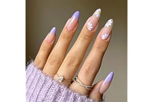 Luvadeyo - 24 unghie finte a mandorla, lunghezza media, da donna e ragazza, in acrilico, con colla