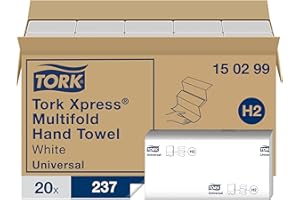 Tork Xpress 150299 Toallas de mano de papel Universal/Toallitas secamanos compatibles con el sistema H2/4740 toallas/2 capas/Blanco, 20 x 237 Toallas de papel