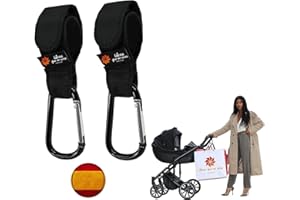 IDEAS QUE NO VEAS IMAGINA Ideas que no veas® Resistencia 15 kg Ganchos Carro Bebe con Mosquetón de seguridad (PACK DE 2) | Accesorios carro bebe | Ganchos bolsos | Ajuste Universal, Antideslizante Ligero y Duradero (NEGRO)