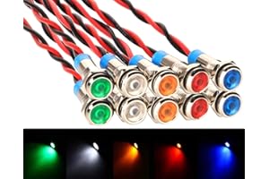 Gebildet 10 szt. 6mm 1/4 cala AC/DC 12-24V LED Energooszczędny Metalowy Wskaźnik Swietlny Wodoodporna lampa Sygnalizacyjna z Przewodem (zielony/żółty/czerwony/niebieski/biały)