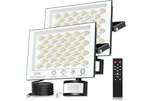 WOWSPEED Eclairage Exterieur avec Detecteur - 100W 10000LM Projecteur LED Extérieur avec Télécommande, Dimmable 6500K Blanc Froid Spot LED Extérieur IP66 Etanche Spot Exterieur pour Patio 2 Pièces