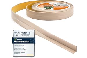 Quest Plinthe Souple Autoadhésive - 10 mm x 10 mm - Bande de finition en PVC pour cuisine, salle de bain - Bande d'étanchéité Flexible, Etanche, Décorative - 5 mètres - Beige