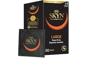 SKYN Large Condoms Pack of 50 / Skynfeel Latex Free Condoms for Men, Extra Large, XL, Thin, Smooth Straight Shape, 56mm Wide