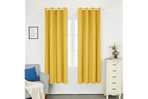 Deconovo 2 Pezzi Tende Oscuranti per Interni con Occhielli, Tende Termiche Isolanti 132x160 CM Eleganti per Camera da Letto Finestre Tessuto Oxford, Giallo