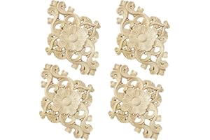 FRUHLING 4 Stück Holz Ornament Holz Geschnitzte Möbel Appliques Schnitzerei Ornament Onlay Applique Unlackierte Holzornamente für Möbel Wand Schrank Tür Decor DIY Handgemacht