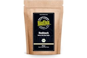 Czosnek w proszku bio mielony, 100 g, najczystszy czosnek w proszku, bez dodatków, wegański, w 100% ekologiczny, napełniony i kontrolowany w Niemczech Biotiva