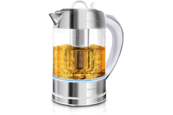 Cecotec Bouilloire Électrique ThermoSense 370 Clear. 1.7 L, Verre Borosilicate, Sans BPA, Base 360º, Filtre Anticalcaire, Triple Système de Sécurité, 2200 W.
