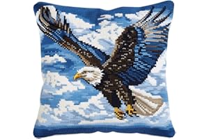 RKFLGEW DIY knüpfen set kissen Adler Tier knüpfhaken set Fliegender Vogel Knüpfhaken-Kissen-Set，DIY-Kissenbezug zum Basteln，bedruckte Leinwand für Anfänger，Stickerei，Bastelkissen 43x43cm