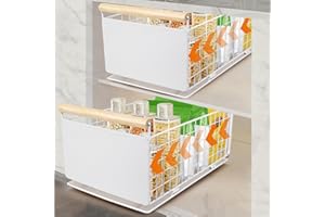 AirOpen Cassetto Estraibile Cucina，Cestelli Estraibili per Cucina in Acciaio al Carbonio di alta Qualità, Cassetto Telescopico ultra Silenzioso, 40 cm x 23 cm x 20 cm Bianco,Set di 2 pezzi