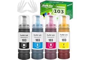 FANSHENG 103 Encre Compatible avec Epson 103 Bouteille d'encre Multipack pour L1110 L1210 L1250 L3100 L3101 L3110 L3111 L3116 L3150 L3151 L3156 L3160 L3210 L3211 (4 Pack Noir/Cyan/Magenta/Jaune)